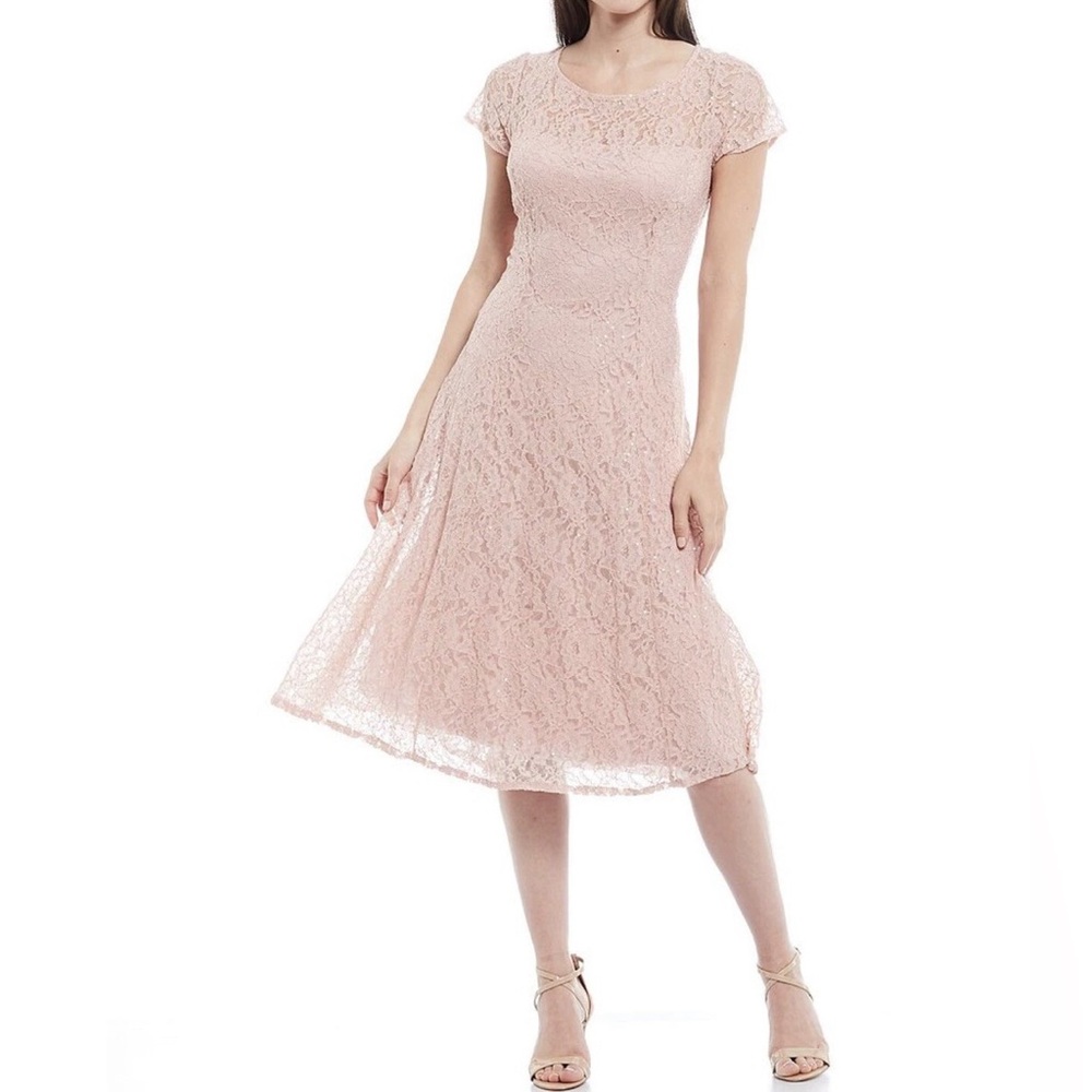 Ignite Evenings Round Neck Short Sleeve
Sequin Lace Midi Dress-size 8-NWT